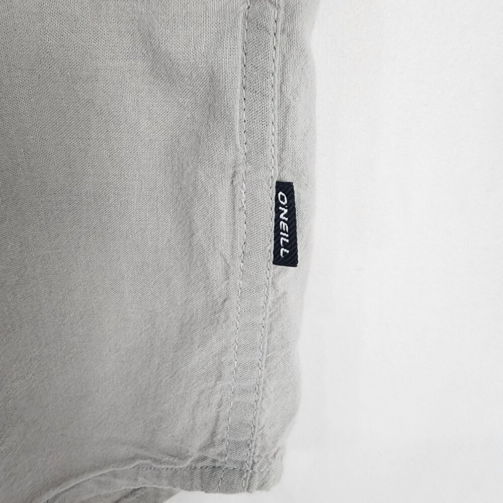 ONeill Mens XL Standard Fit Light Grey Striped Short Sleeve Button-Up Shirt - Picture 6 of 13